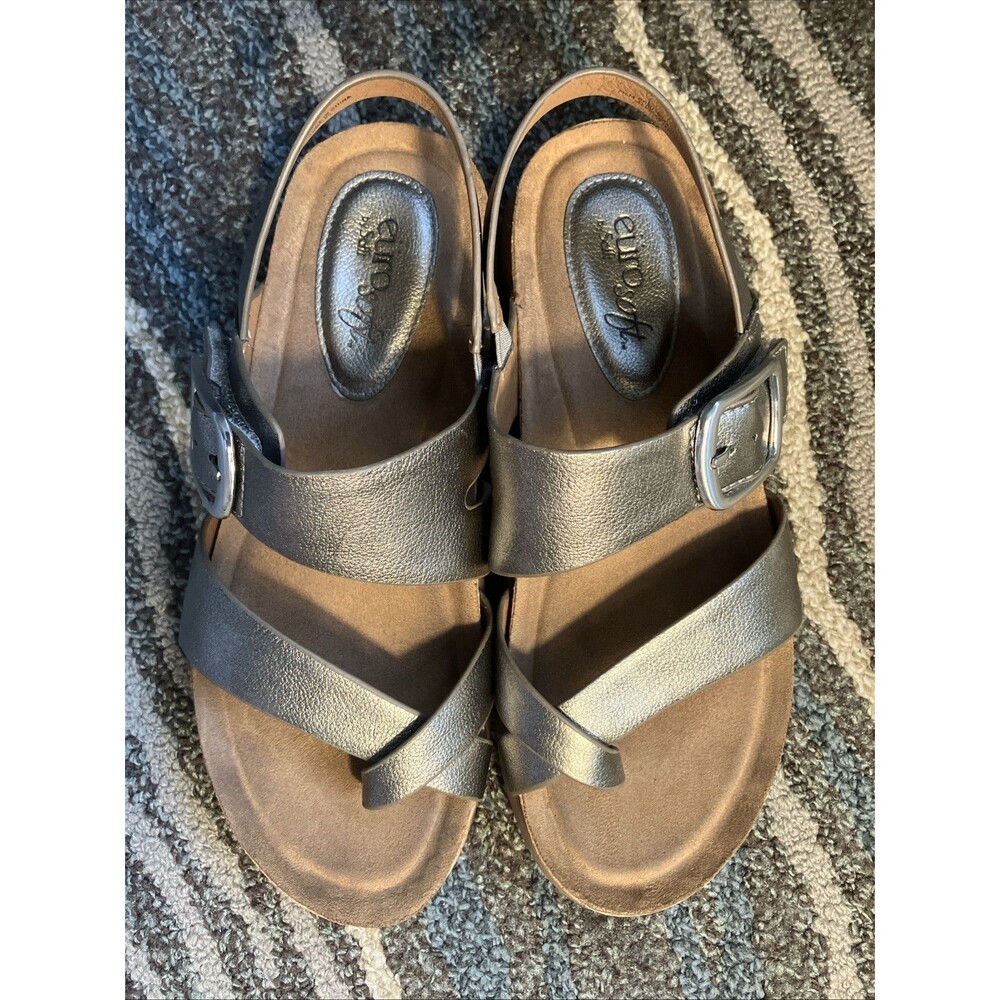 Eurosoft Hampton Pewter Sandals Faux Suede Cork Insole US 7 1/2 Excellent